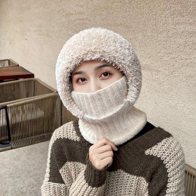 Warm Pullover Cap Windproof Neck Warmer New Scarf Mask Integrated Hat  Autumn and Winter