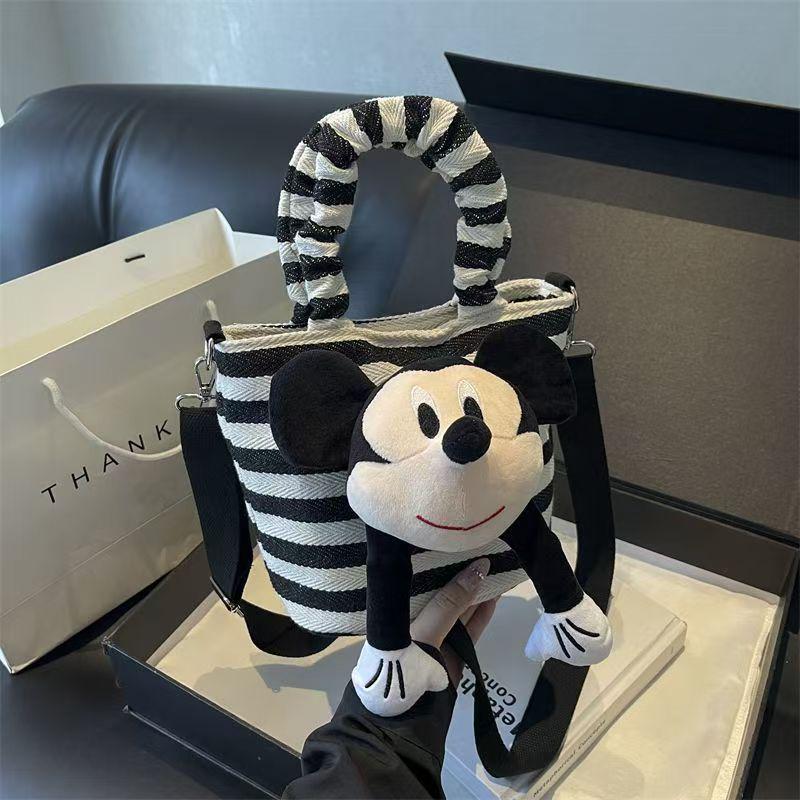 Mickey Mouse Striped Fashion Crossbody Bag - Versatile Single Shoulder Handbag for Girls