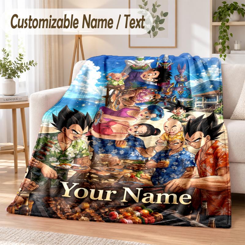 Dragon Ball Custom Name Flannel Throw Blanket Soft Warm for Sofa Bed Indoor Home Use