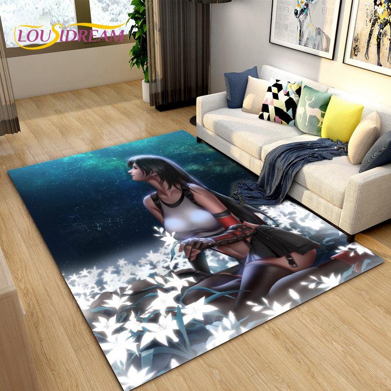 Sexy Girl Lace Tifa Aerith Anime Area Rug,Carpet Rug for Living Room Bedroom Sofa Doormat Decoration, Kids Non-slip Floor Mat 3D