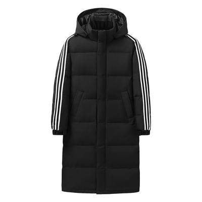 Cold Resistant Duck Down Jacket with Three Stripes, Mid Length Down Jacket for Men