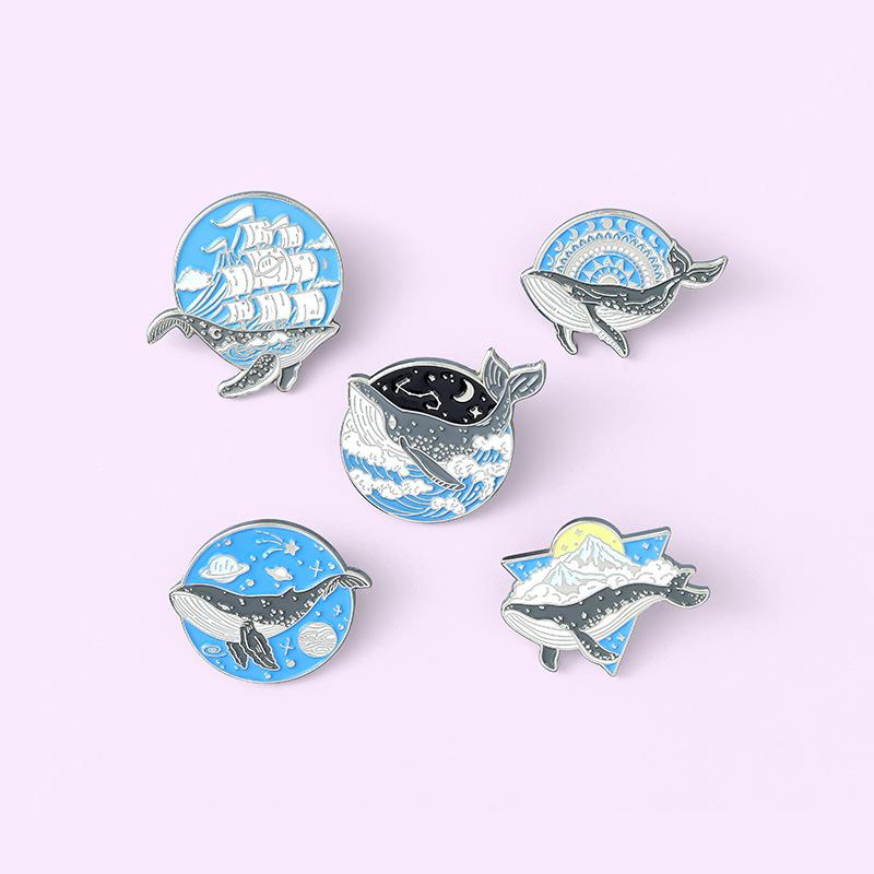 Recreational Whale Animal Series Ship Metal Design Badges Brooch Enamel Pins Label Bag Backpack Jewelry Gift Diy Accessories