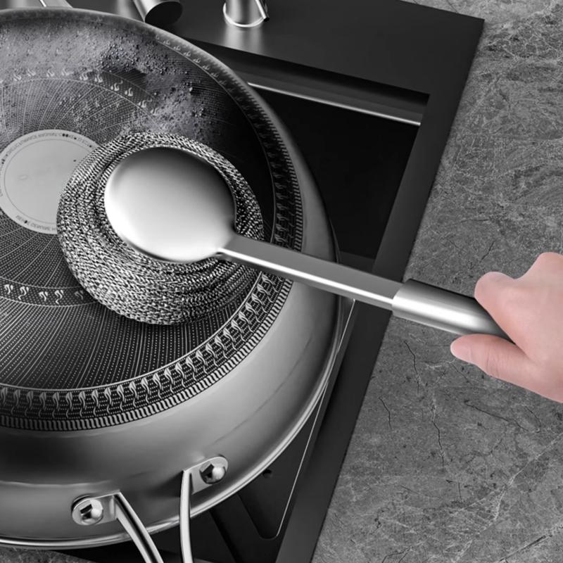 Stainless Steel Pot Brush Kitchen Special Pot Washing Steel Wool Ball Brush Long Handle Dish Cleaning Brush Pot Brush Magic Tool