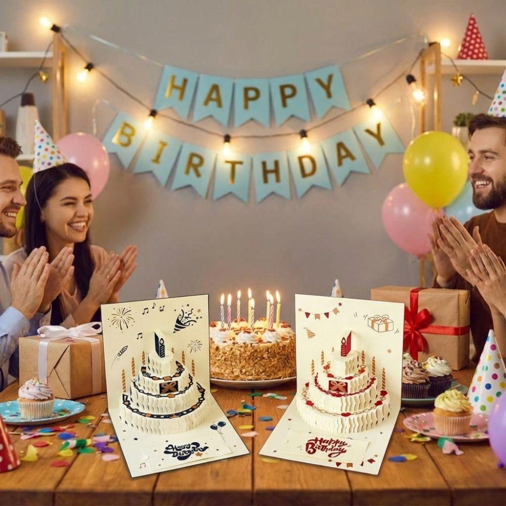 Colorful 3D Happy Birthday Card Surprise Gift Four-Layer Cake Folding Birthday Cake Card Best Wishes Paper
