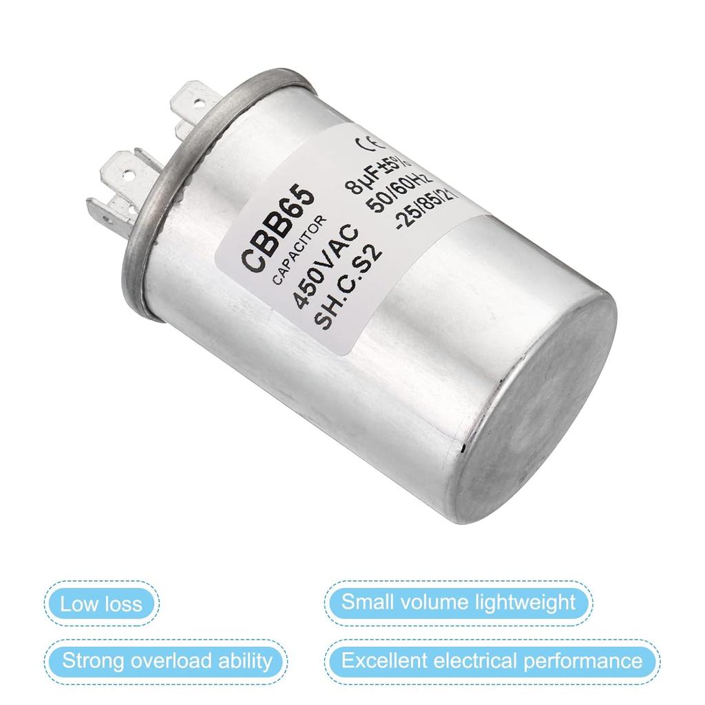PATIKIL 8uF 8MDF 450VAC Fan Start Capacitor, CBB65 Circular Run Capacitor for Air Conditioner Cool Heat Pump Condenser Straight