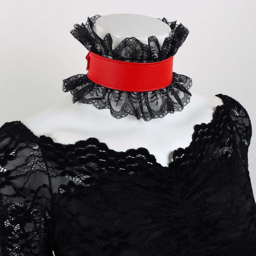 Ruffled Floral Lace Lace Lolita Choker Vintage Style Gothic Neck Ruff Gift Pu Leather Choker Party красный