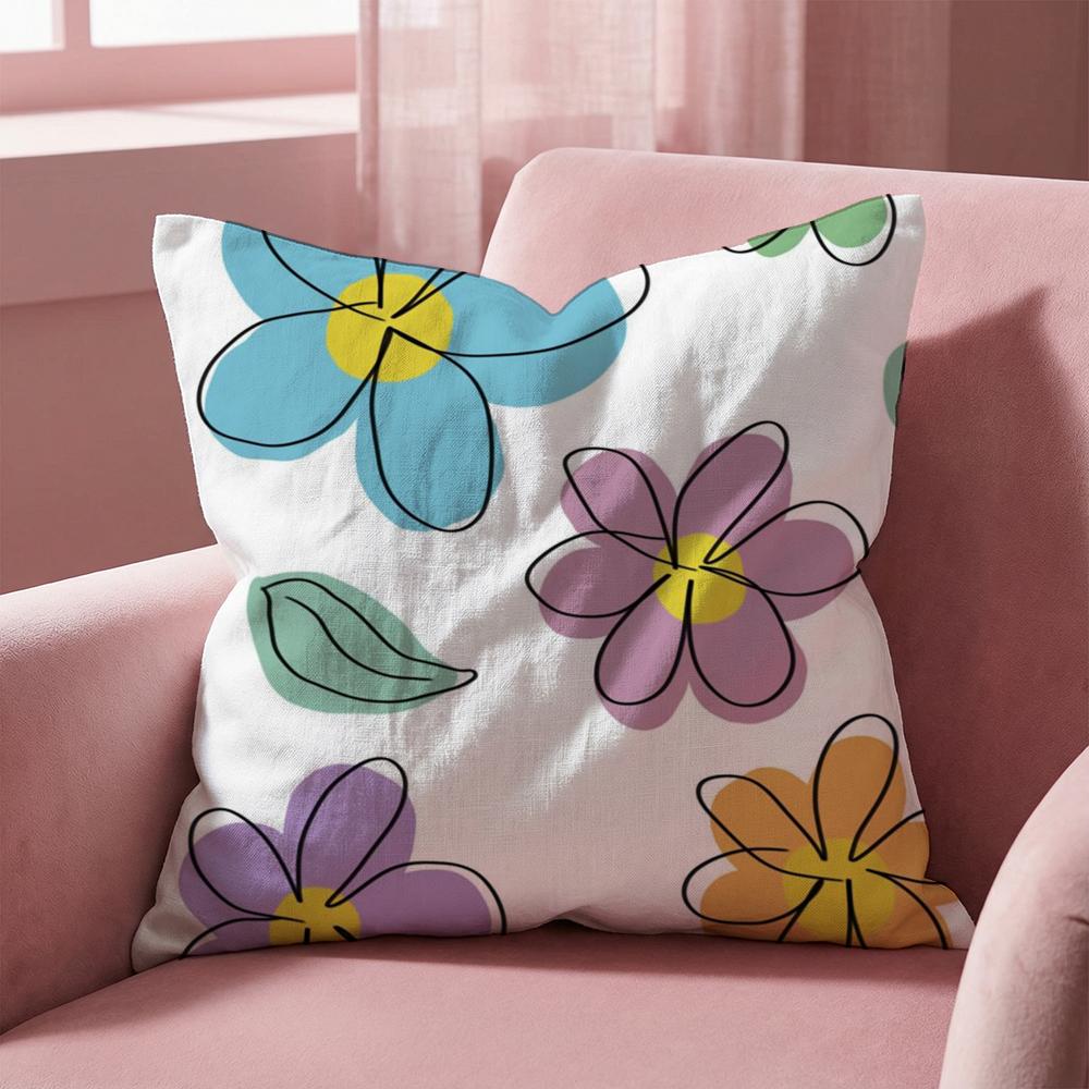 Line Flowers Cushion Cover Multi-Scene Pillow Cover for Home & Car - Reversible, Soft & Durable for Daily Use