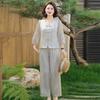 Plus Size Women's Summer Wide-Leg Pants Two-Piece Set for Middle-Aged and Elderly