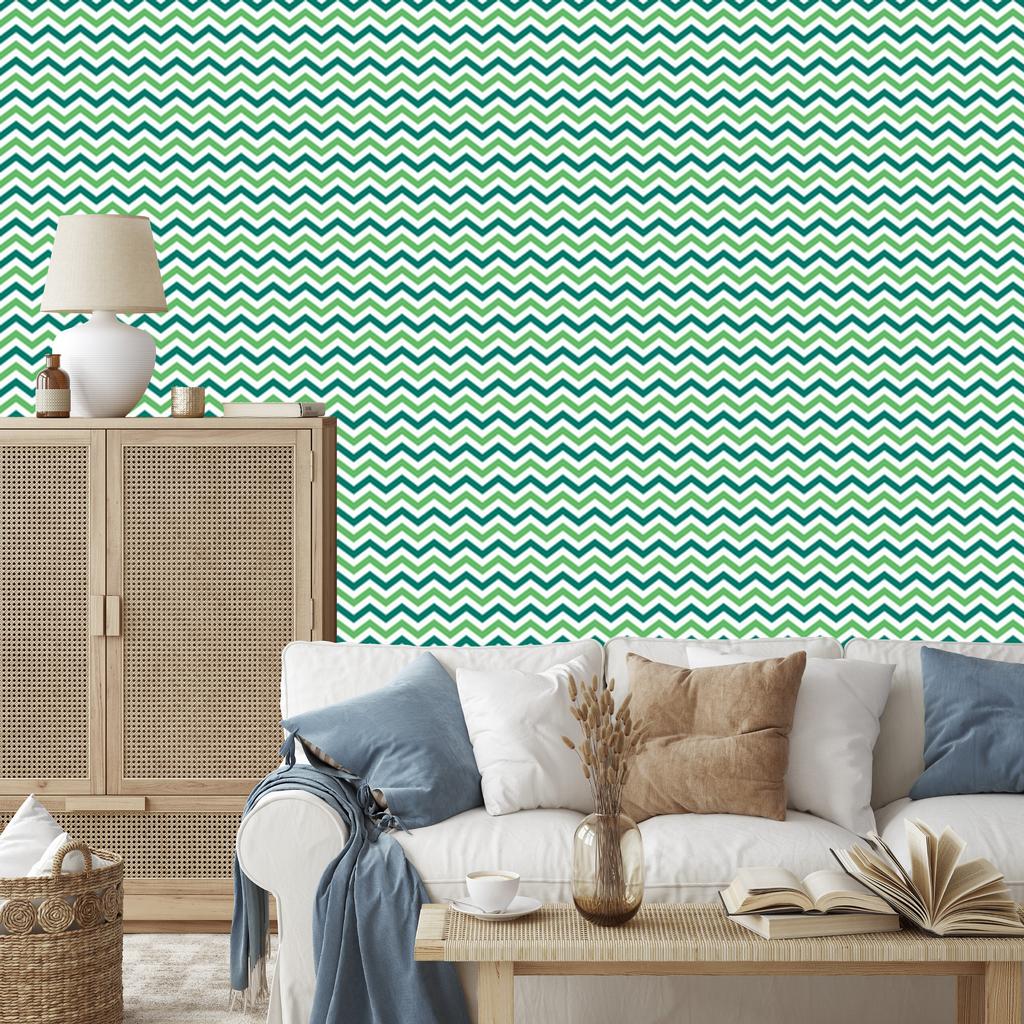 Mint and Sea Zigzag Wallpaper for Living Room and Bedroom 50x1000
