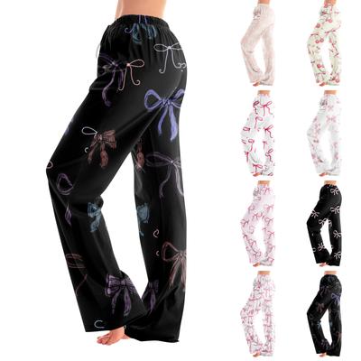 Womens Pajama Pants Sleepwear Casual Drawstring Elastic Waist Pants Comfy Straight Yoga Loose Trousers