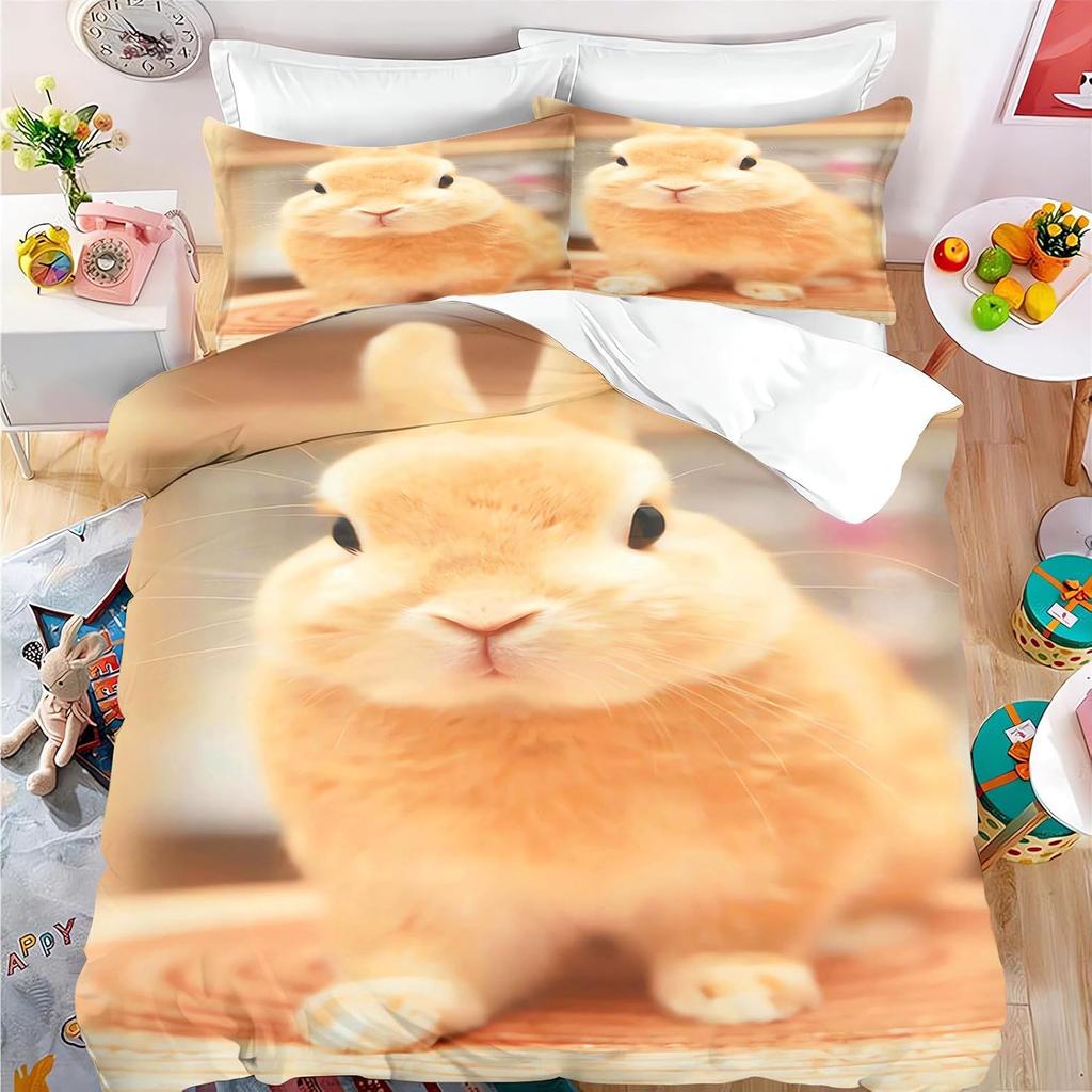 Cute Rabbit Bedding Set, Cartoon Bunny Duvet Cover for Kids Boys Girls, Rabbit Bedding Set Girl 2Pcs Comforter Cover Set