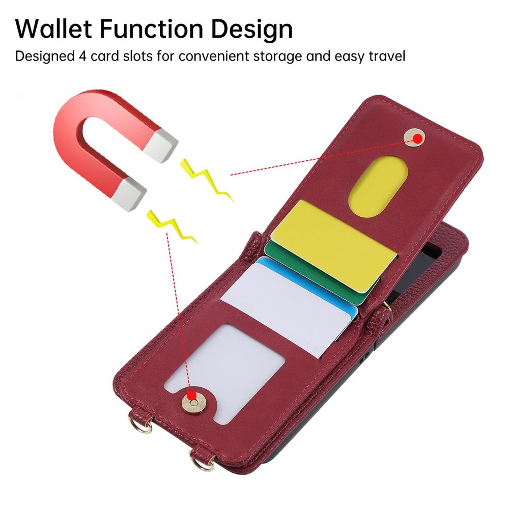 Grid Crossbody Phone Case for Samsung Z Flip 7 6 5 4 3 Flip7 Flip6 Flip5 Flip4 Flip3 Phone Cover Lanyard Phone Case Cards Slots