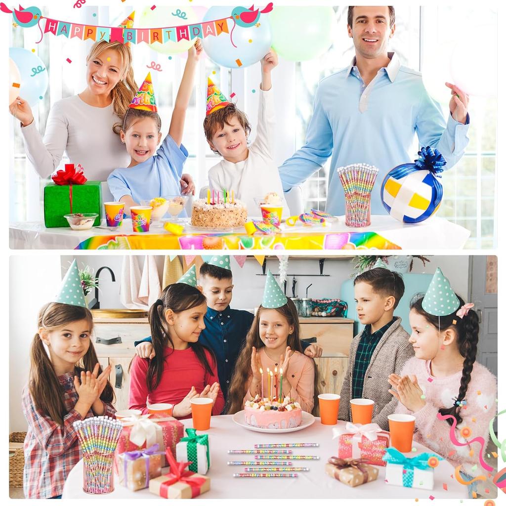 24 Pcs Happy Birthday Pencils Colorful Birthday Pencil for Students Teacher Wooden Pencils with Erasers Birthday Party Supplies, 6 Style(24)