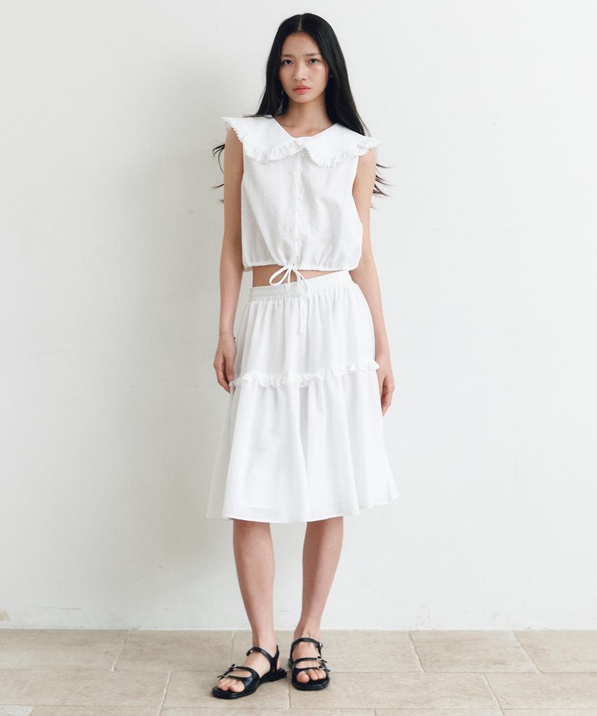Ceme Frill Shirring Midi Skirt(Wt)