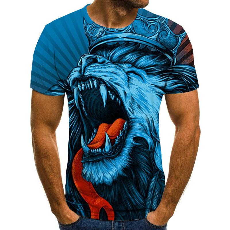 Summer Trendy Street Lion 3D Digital Printed T-shirt Casual Short Sleeve Shirt