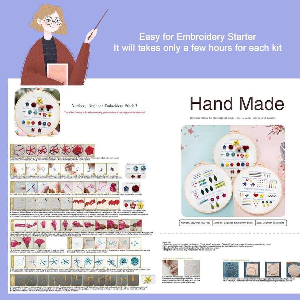 Embroidery Kit for Beginners 4 Sets, Embroidery Kit for Adult Practice Kit for Hand Craft Lover, Starters Cross Stitch Kits with Embroidery Cloth,