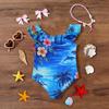Girls One Piece Swimsuit Hawaiian Print Sleeveless Ruffle Shoulder Swimwear Kids Beachwear Bathing Suit for Summer Pool Water Activities