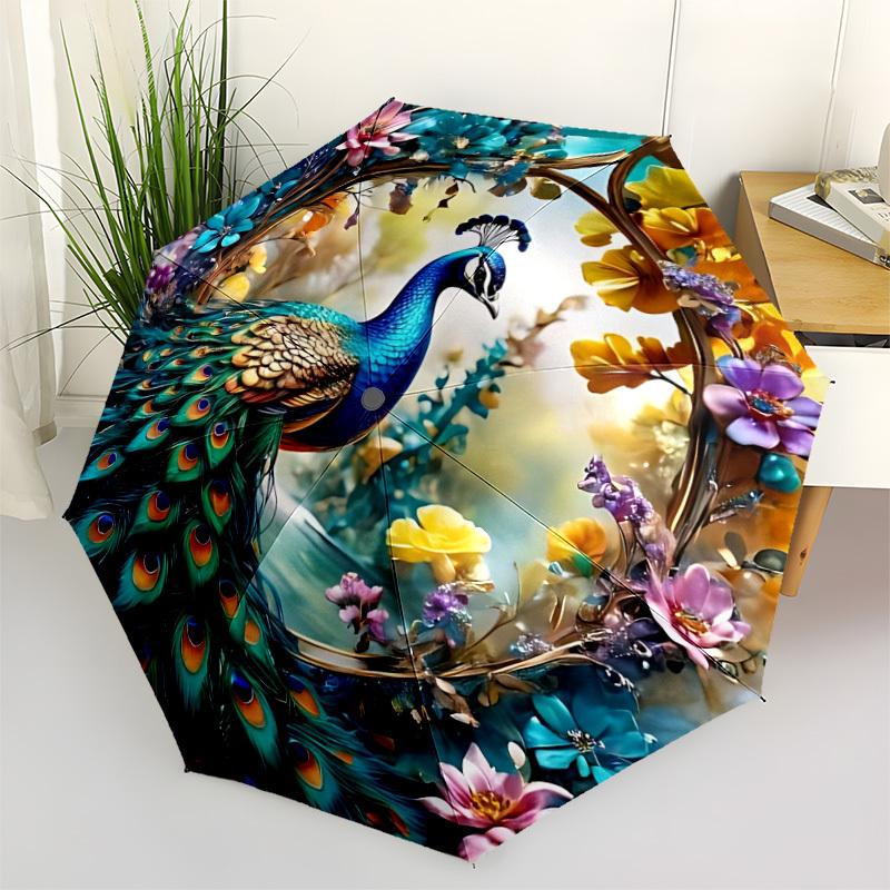 1PC Peacock Decor Automatic Open/close, All-Season Portable Folding Umbrella for Women & Men Yy250919134