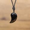 Obsidian Magatama Amulet Necklace [Koai] (Unisex)