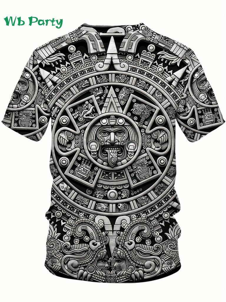 Azteken-Thema Muster 3D Druck T-Shirt Kompressionsshirt Kurzarm T-Shirt Herren Sommer T-Shirts Vintage Druck Herrenkleidung Oberteile