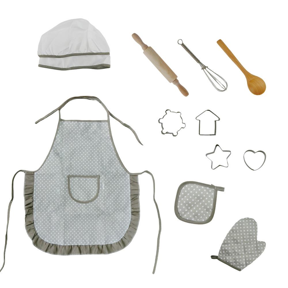Childrens Morandi Delightful Color Cooking Apron With 11 Piece Kitchen Toy Set