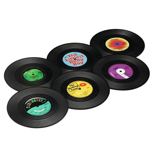MECOWON Vinyl Record Coasters with Record Player Holder - 6 Pack Cool Coasters for Music Lovers. Perfect for housewarmings, parties, and music lovers.