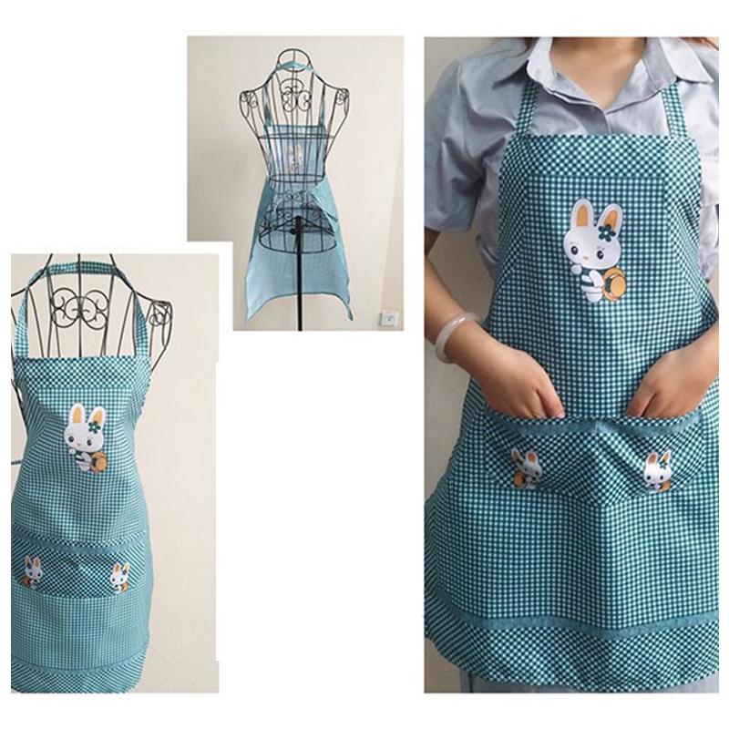 Cartoon Rabbit Gingham Apron with Pockets,Waterproof Kitchen Apron for Women,Cooking Baking Cleaning Work Apron