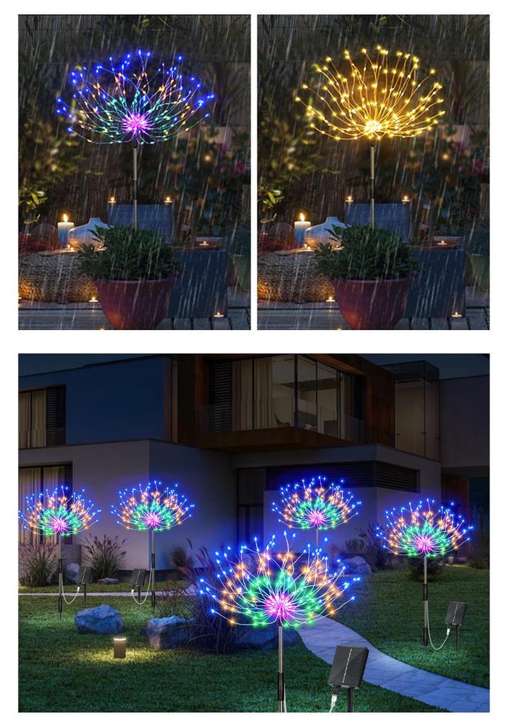 Remote-Control Solar Firework LED String Lights - Waterproof, Decorative Copper Wire Lights for Outdoor Use
