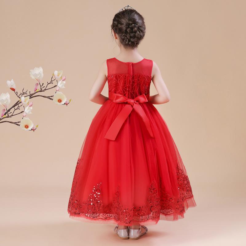 Robe de princesse à paillettes robe de mariée filles montrent longue Performance pompeuse gaze fleur enfants robe