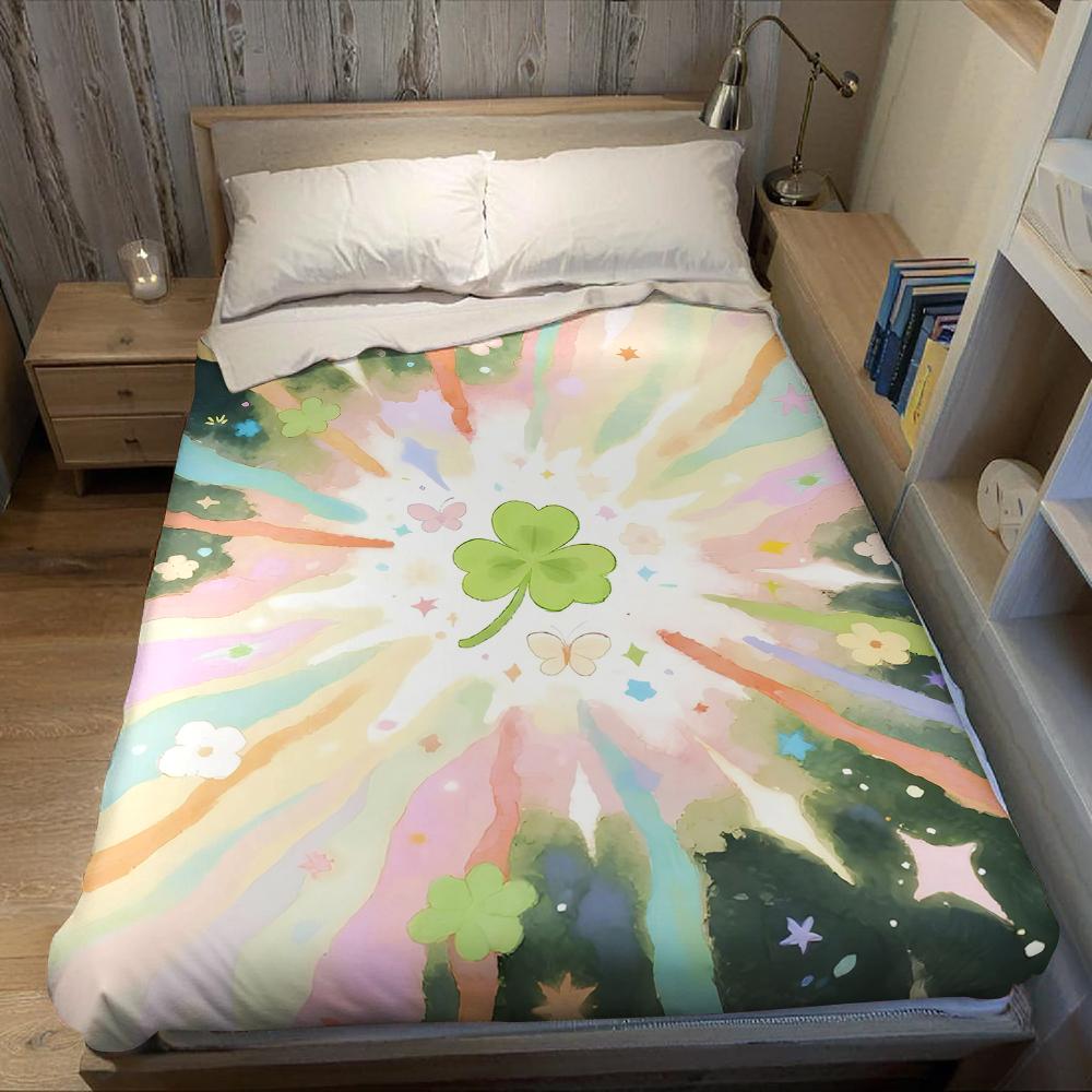 Lucky Clover Burst Flannel Blanket Warm Soft Halloween Christmas Couch Warm Cozy Decorative Decor Gift for All Season