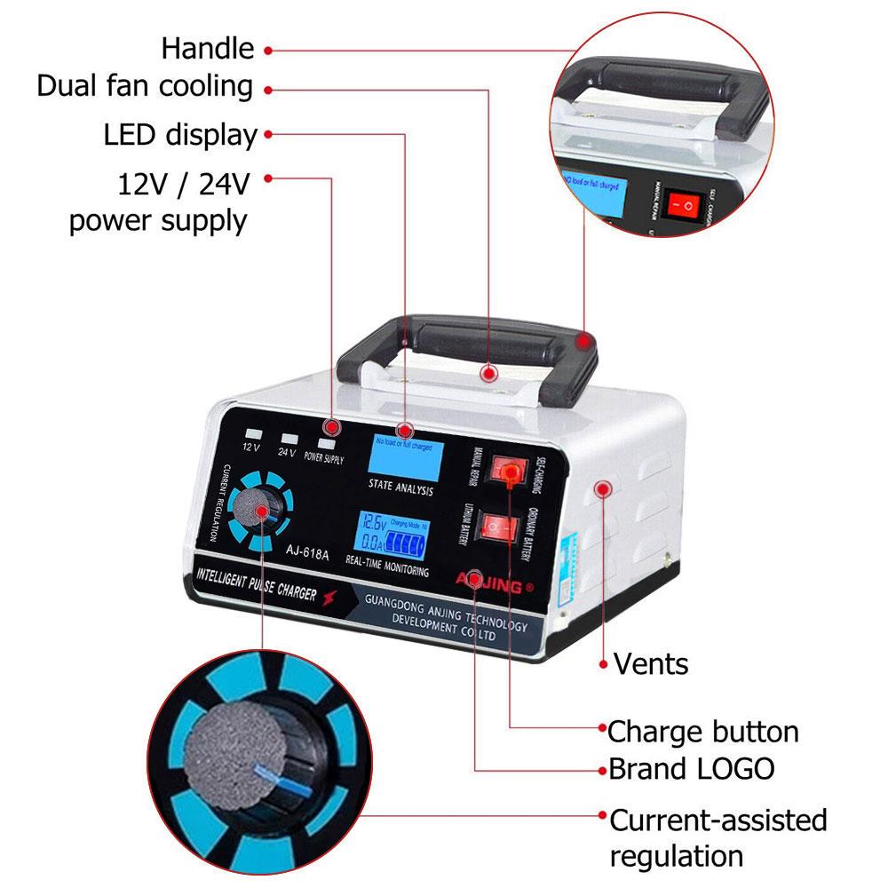 12V/24V 400W Smart Car Battery Charger Automatic Pulse Repair Boat Trickle