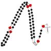 6MM Catholic Glass Beads Rosary Necklace For Women Red Rose Long Chain Crucifix Cross INRI Pendant Men Religious Prayer Jewelry
