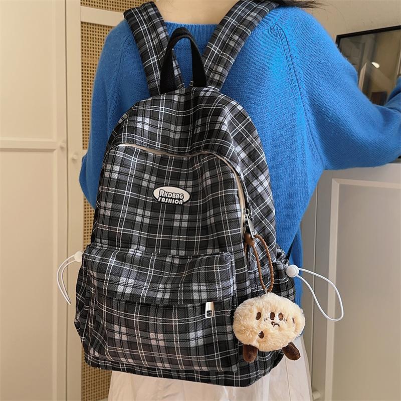 Plecak w kratę w stylu koledżowym dla ucznia gimnazjum, lekki plecak szkolny podróżny o dużej pojemności