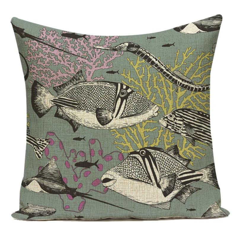 Nordic Coral Conch Cartoon Marine Life Cushion Cover - Home Decor Sofa Bed Pillow Case Seat Chair Throw Pillow Cover