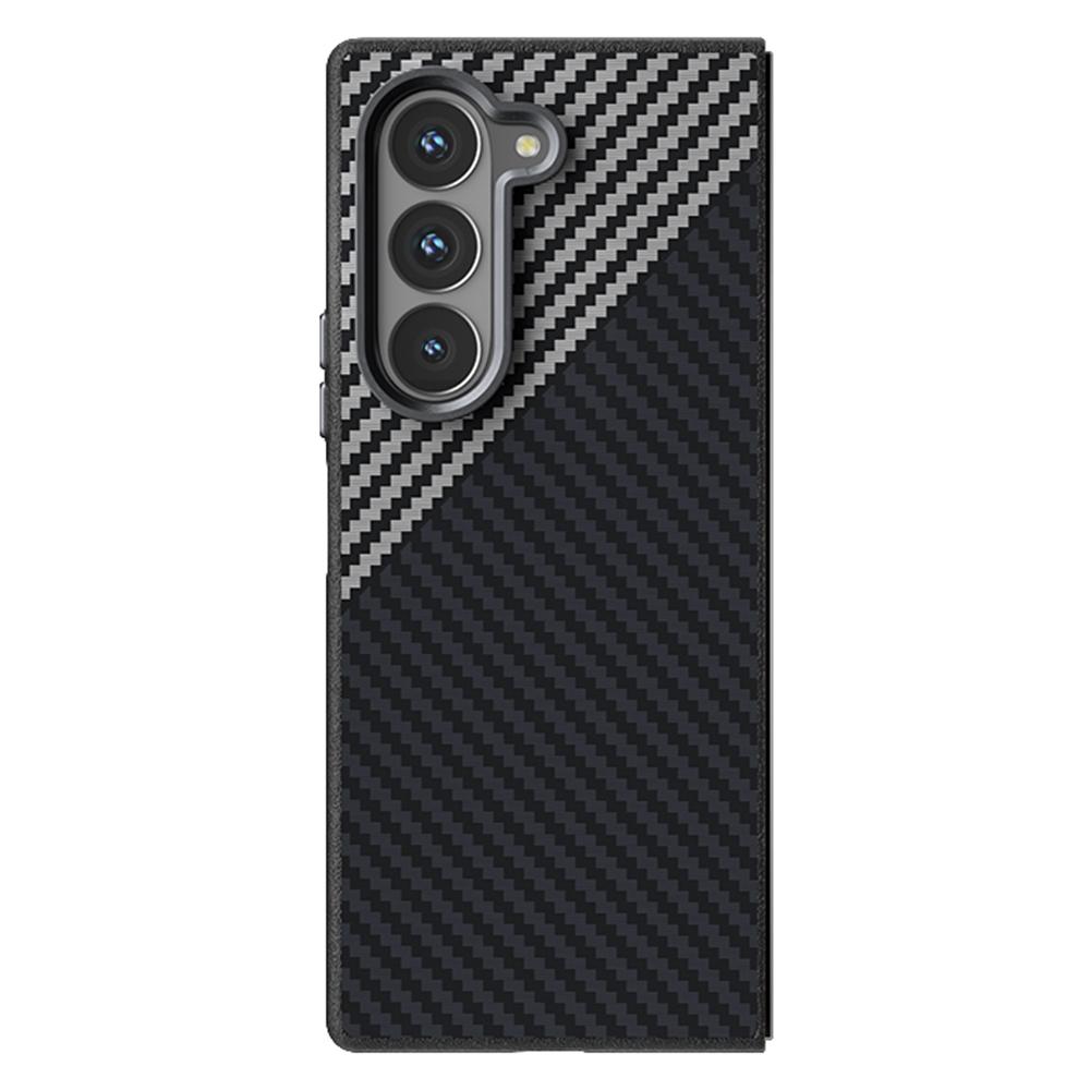 

ABEEL For Samsung Galaxy Z Fold6 5G Case Compatible with MagSafe Carbon Fiber Texture Back Cover Black/Silver