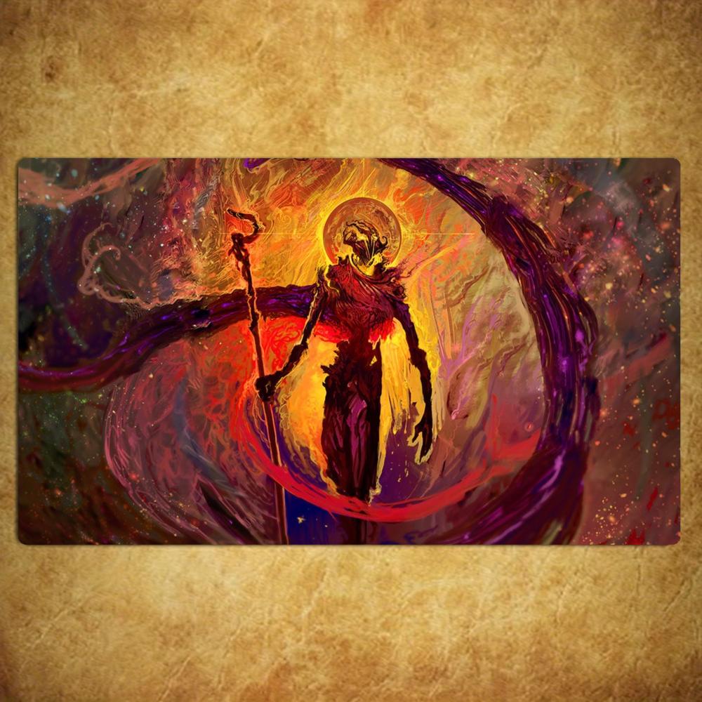 Skeleton Mage Staff Mouse Pad Card Playmat Stitched with Magic Zones Game Mats for MTG/TCG Card Battle Commander Gaming Mat