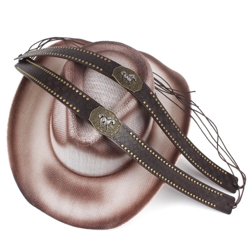 Adjustable PU Hat Band With Metal Rivet Studs Embossed Pattern For Western Costume And Everyday Wear Hat Decoration