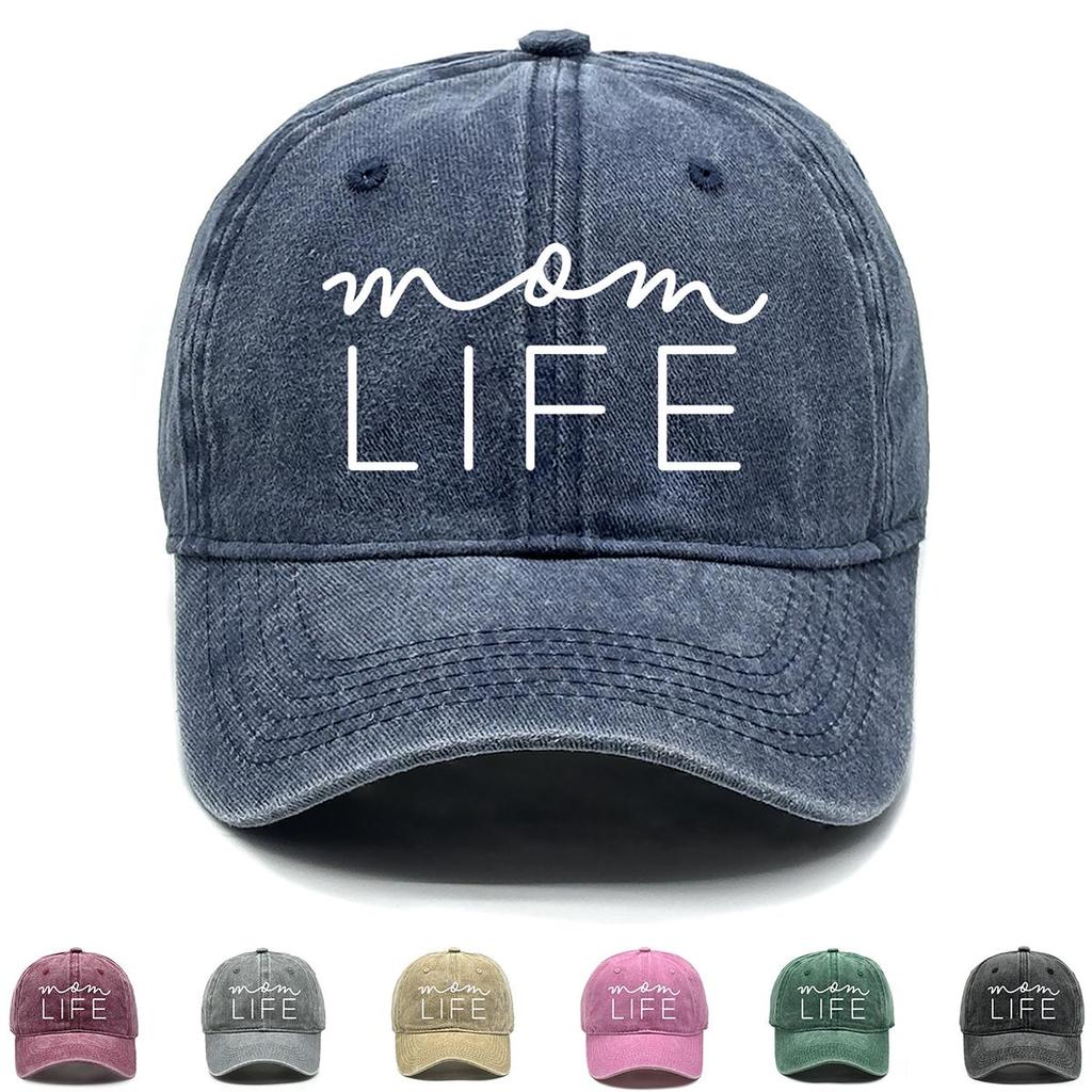 MOM LIFE" Print Adjustable Baseball Cap, White Text Dad Hat Cotton Solid Headwear Slouchy Snapback Sun Hat
