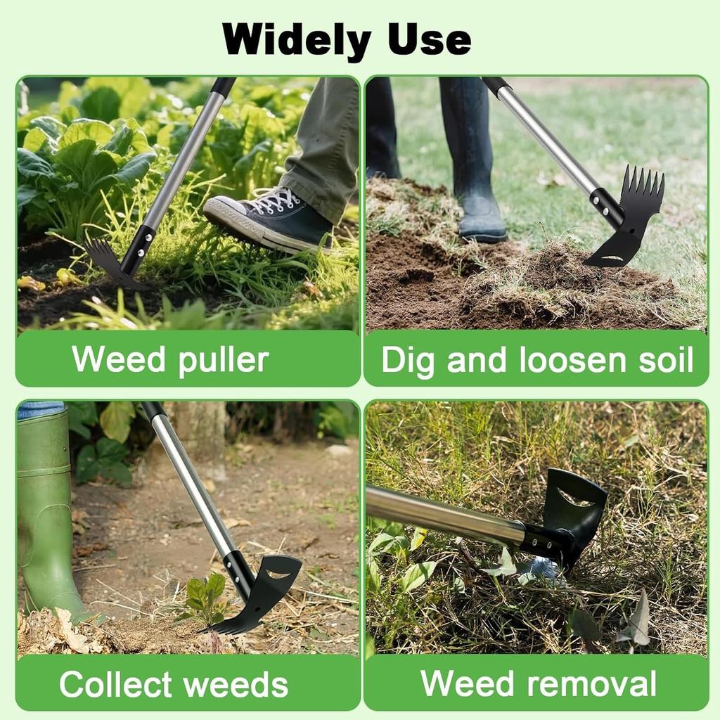 Weeding Tools, 58in Weed Remover Tool Gardening Tools, 2 In 1 Manual Garden Hoe with Long Handle, Heavy Duty Stainless Steel for Garden Digging Lawn