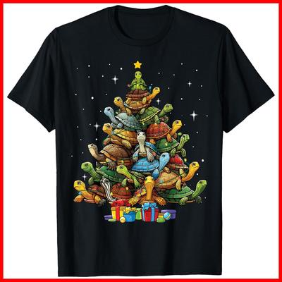 Turtle Tree Christmas Tree Adorable Turtle Christmas Tree Black Cotton T-Shirt