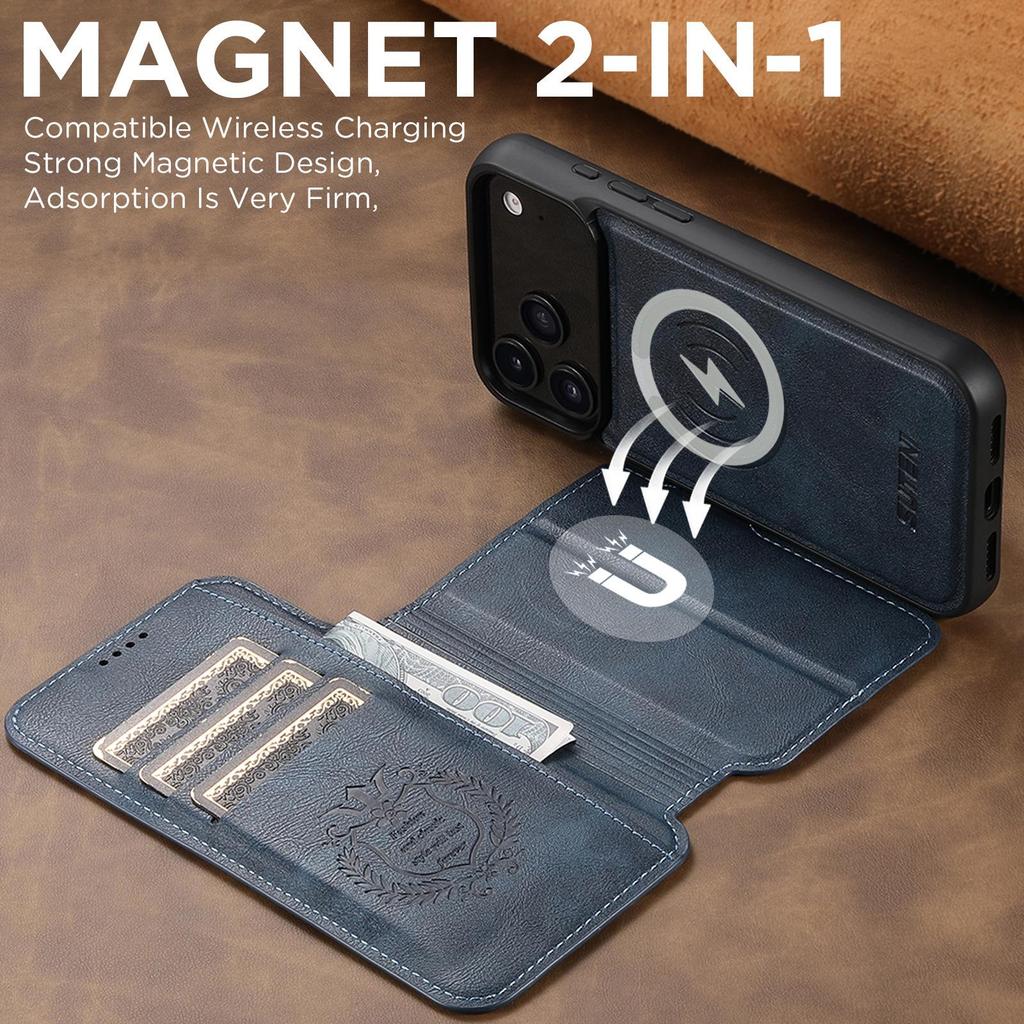 iPhone 17 Pro Max Flip Case with Card Slot, Magnetic Snap, Wireless Charging, Stand Function, and Leather Finish