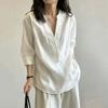 Old money wind wears v-neck white pullover linen shirt women's summer temperament lazy loose cotton and linen top
