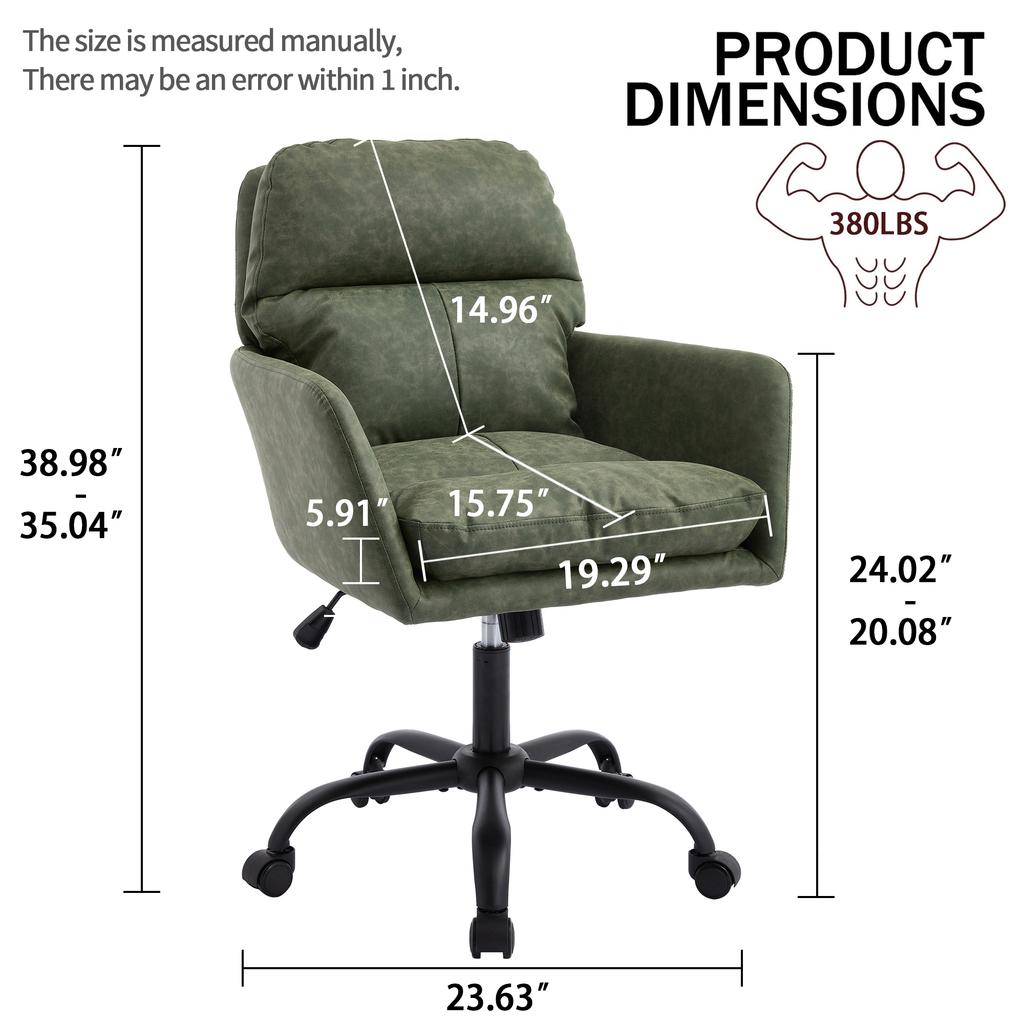 Faux Leather, PU Material, Black Base, Height-adjustable, Suitable for Office, Bedroom, Vanity Table and Other Environments. An Office Chair. Green.