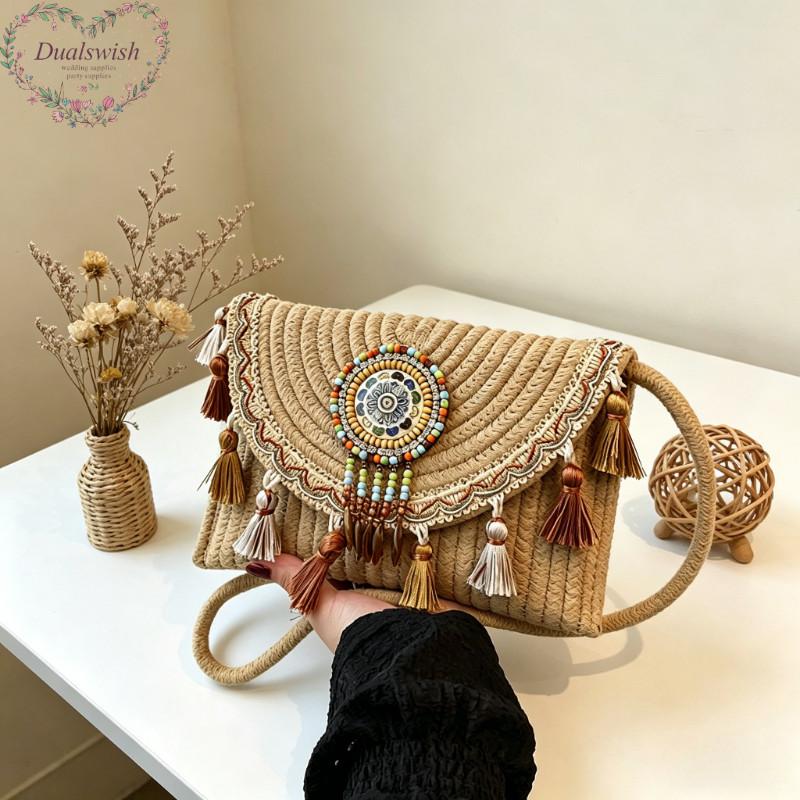 2026 Handgeflochtene Strohtasche Ethnischer Stil Clutch Umhängetasche Schultertasche Bohemian Strand Mode Lässig Retro Elegante Damentasche