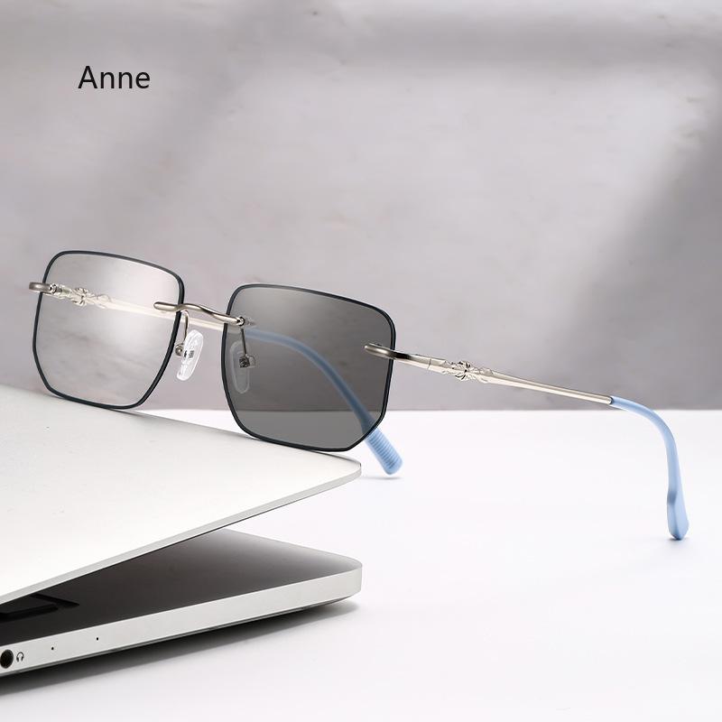 -1.25 -1.75 -2.25 -4.0Photochromic Myopia Glasses Frameless Lenses Anti Blue Light Non Prescription Flat Glasses Fashion Glasses