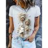 Women's 3D Print T-Shirt - Comfy Short Sleeve Crew Neck, Medium Stretch Casual Top for Spring Breathable Tee, Printed Shirt, Trendy Wear
