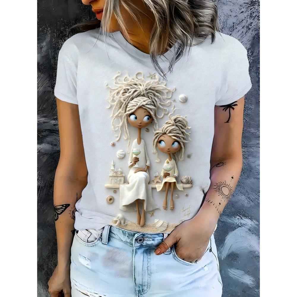 

Женская футболка с 3D-принтом - Удобная футболка с коротким рукавом и круглым вырезом, повседневный топ средней эластичности для весны, дышащая футболка, футболка с принтом, трендовая одежда S