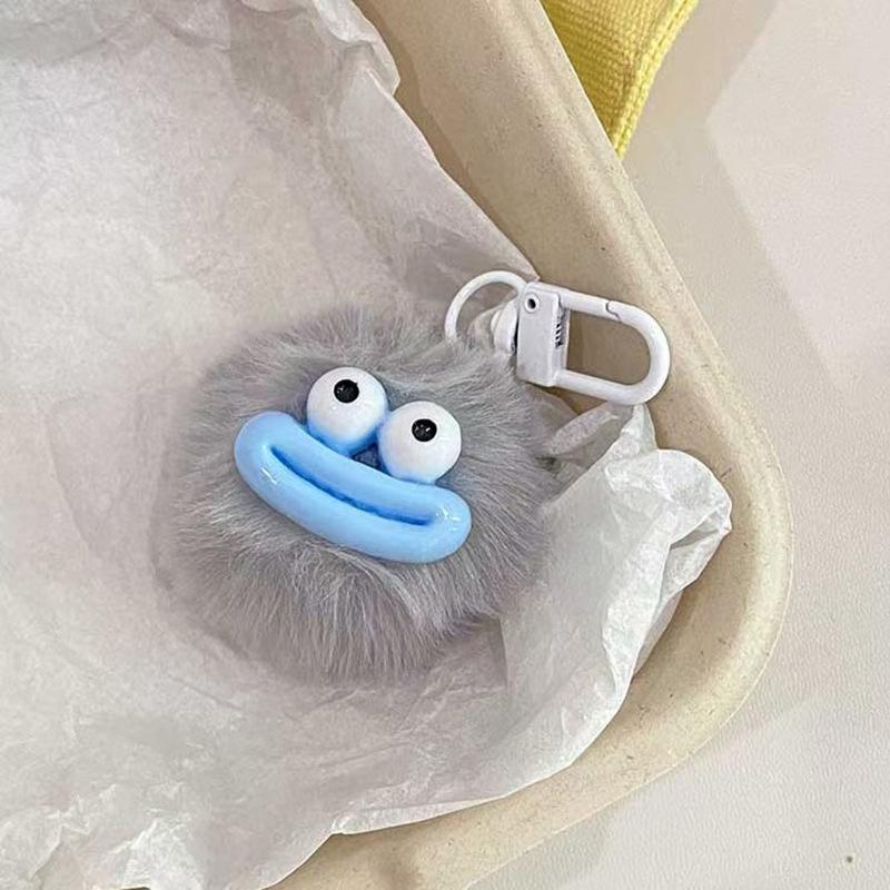 

2Pcs Cute Cartoon Fur Ball Big Mouth Keychain Ugly Cute Sausage Keychain Couple Girlfriends Gift Bag Pendant