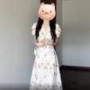 Coffee Break French Bubble Sleeve Floral Dress Women's Small Gentle Sweet Skinny Temperament Waist White Long Dress