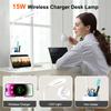 4-in-1 Multifunktionale Kabellose Ladestation Schreibtischlampe mit Stifthalter 15W Schnellladefunktion für Handy für Büro Alltag